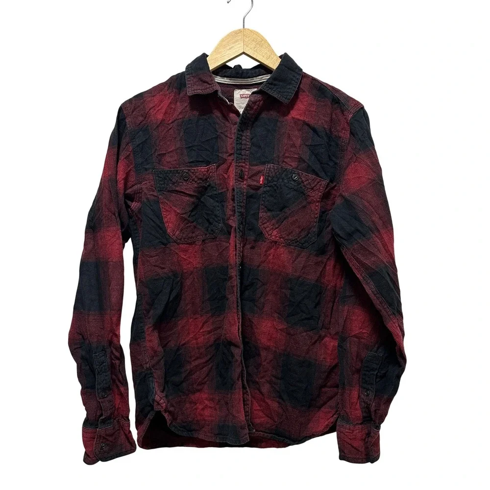 Levi's Buffalo Plaid Flannel Shirt Mens Small Red Black Lumberjack Button Up